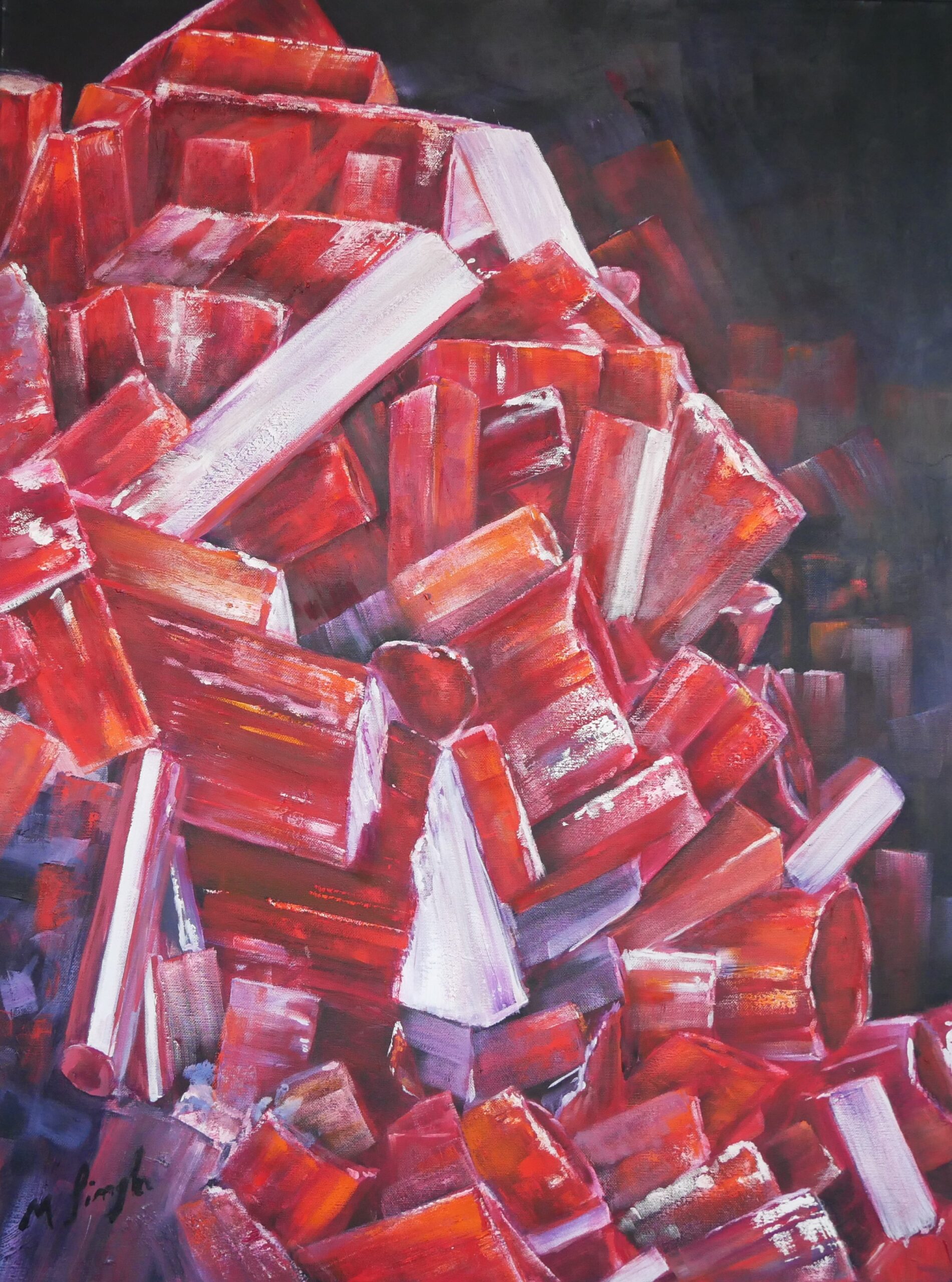 like a mineral, stacked in red