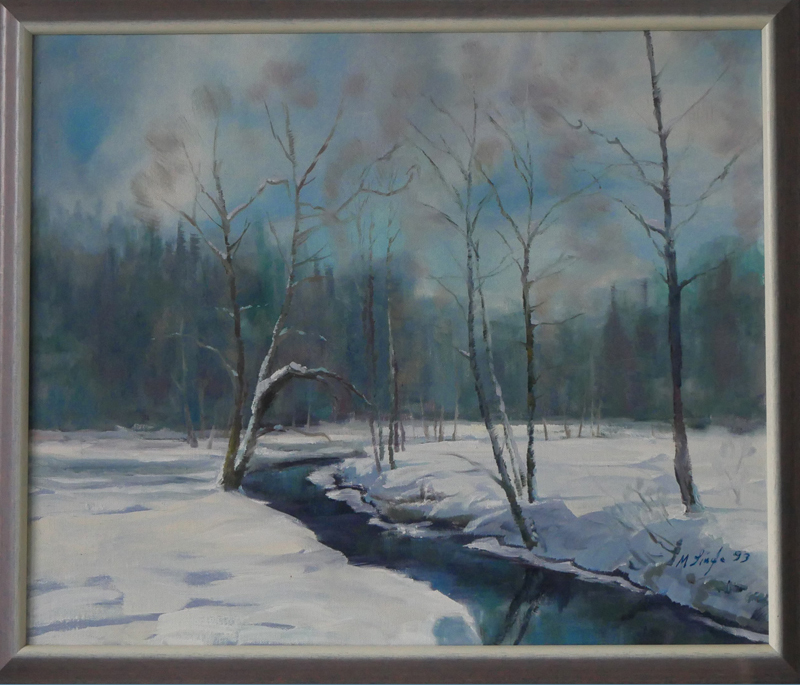 Coloured pines by the brook